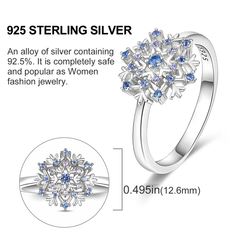 925 Silver Ring Women Flower Dragonfly CZ Zircon Jewelry Gift