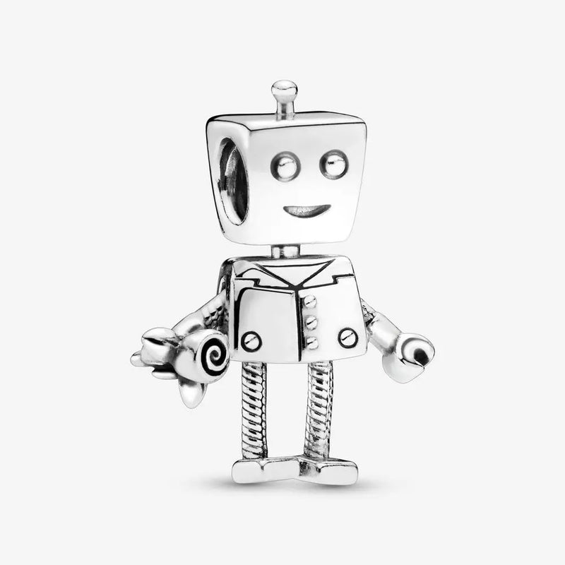 925 Sterling Silver Rob Bot Charms Metal Beads for Bracelet Making