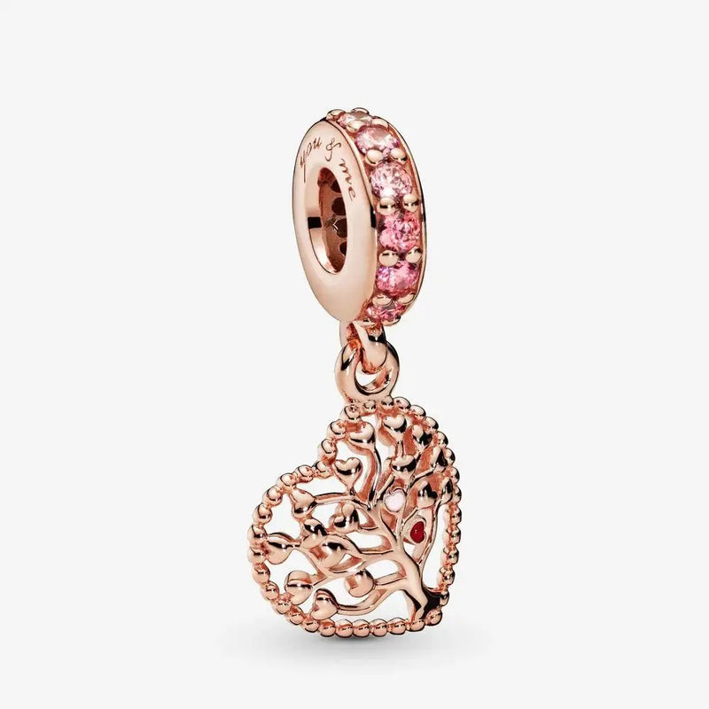 925 Silver Tree of Love Dangle Charm Bead CZ Fits Europe Bracelet
