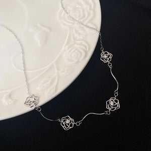 925 Silver Rose Choker Necklace Vintage Flower Choker Hypoallergenic Jewelry