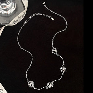 925 Silver Rose Choker Necklace Vintage Flower Choker Hypoallergenic Jewelry