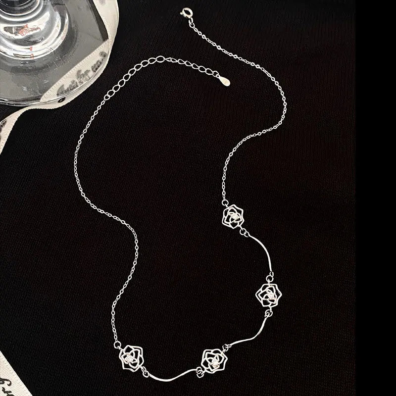 925 Silver Rose Choker Necklace Vintage Flower Choker Hypoallergenic Jewelry
