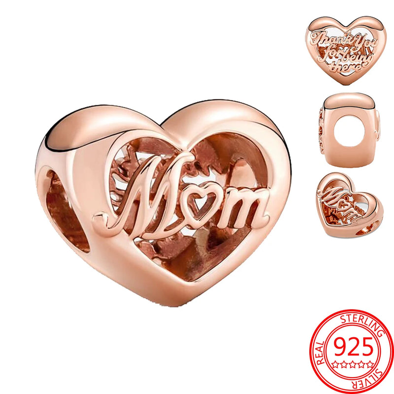 925 Silver Rose Heart Thank You Mum Charm Bracelet Mother Gift