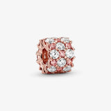 925 Silver Rose Pink & Clear Sparkling Charms Beads Fit Europe Bracelet