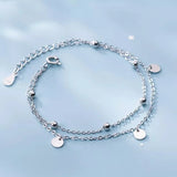 925 Silver Disc Coin Layer Chain Bracelet For Women