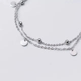 925 Silver Disc Coin Layer Chain Bracelet For Women