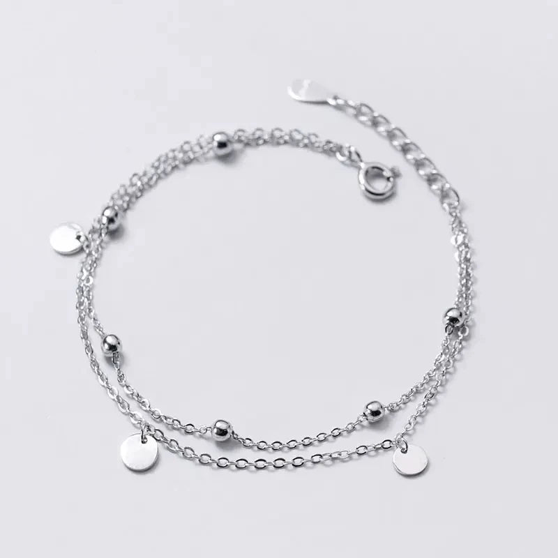 925 Silver Disc Coin Layer Chain Bracelet For Women
