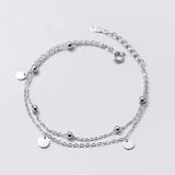 925 Silver Disc Coin Layer Chain Bracelet For Women