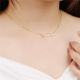 925 Silver Safety Pin Crystal Necklace for Women