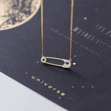 925 Silver Safety Pin Crystal Necklace for Women