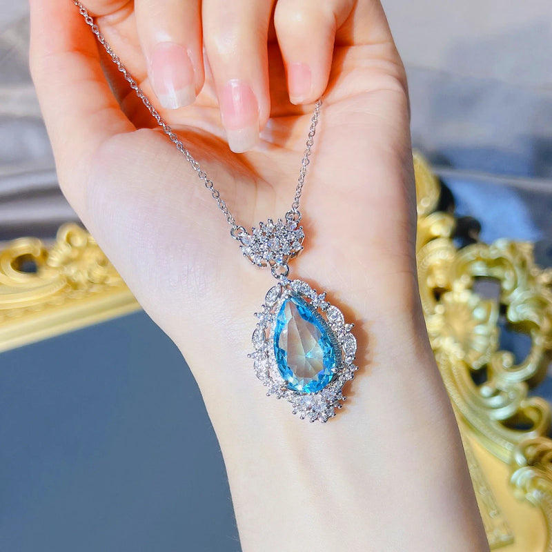 925 Silver Sapphire Pendant for Women Sapphire Necklace Jewelry