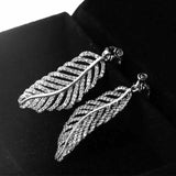 925 Silver Feather Earrings Clear CZ Wedding Jewelry
