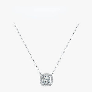 925 Silver Zircon Square Pendant Necklace Women