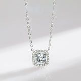 925 Silver Zircon Square Pendant Necklace Women