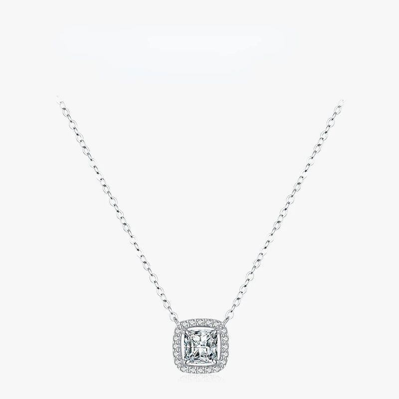 925 Silver Zircon Square Pendant Necklace Women