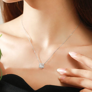 925 Silver Zircon Square Pendant Necklace Women