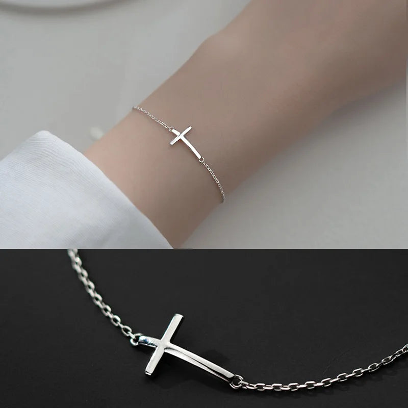 925 Silver Cross Chain Bracelet Hypoallergenic Jewelry for Women