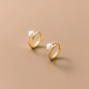 925 Silver Pearl Small Hoop Earrings for Women Girls Minimalist Jewelry