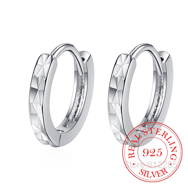 925 Silver Hoop Earrings 15mm Charm Pattern Wedding Party Jewelry