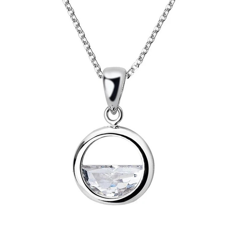 925 Silver Crystal Pendant Necklace for Women Girls