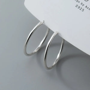 925 Silver Round Hoop Earrings Glossy Circle Hypoallergenic Jewelry