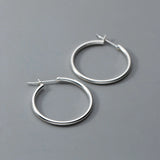 925 Silver Round Hoop Earrings Glossy Circle Hypoallergenic Jewelry