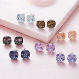 925 Silver Square Austrian Crystal Stud Earrings for Women
