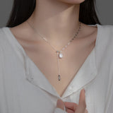 925 Silver Square Zircon Choker Y Chain Necklace