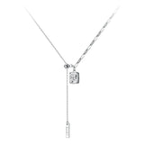 925 Silver Square Zircon Choker Y Chain Necklace
