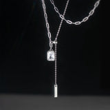 925 Silver Square Zircon Choker Y Chain Necklace