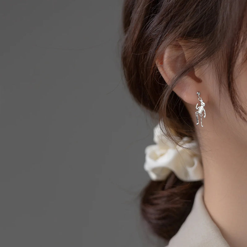 925 Silver Skull Earrings Skeleton Halloween Drop Earring Women Men