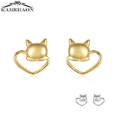 925 Silver Cat Heart Stud Earrings for Women