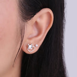 925 Silver Cat Heart Stud Earrings for Women