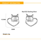 925 Silver Cat Heart Stud Earrings for Women