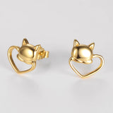 925 Silver Cat Heart Stud Earrings for Women