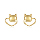 925 Silver Cat Heart Stud Earrings for Women