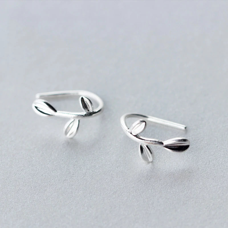 925 Silver Leaf Earrings Tiny Ear Piercing Jewelry Gift