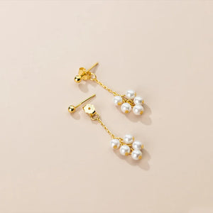 925 Silver Pearls Drop Earrings Front Back Post Golden Earring