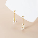 925 Silver Pearls Drop Earrings Front Back Post Golden Earring