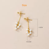925 Silver Pearls Drop Earrings Front Back Post Golden Earring
