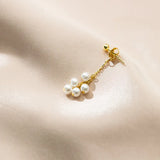 925 Silver Pearls Drop Earrings Front Back Post Golden Earring