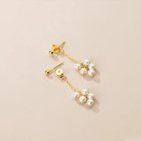 925 Silver Pearls Drop Earrings Front Back Post Golden Earring
