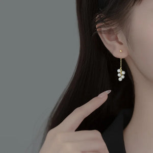 925 Silver Pearls Drop Earrings Front Back Post Golden Earring