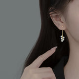 925 Silver Pearls Drop Earrings Front Back Post Golden Earring