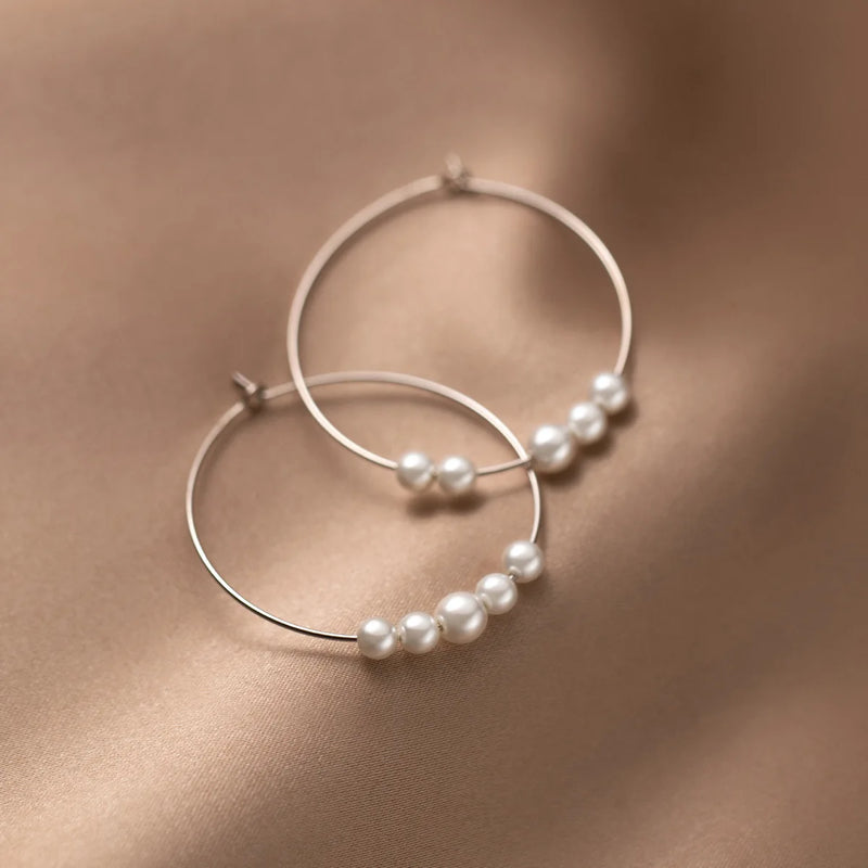 925 Silver Small Pearls Hoop Earrings for Women