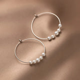 925 Silver Small Pearls Hoop Earrings for Women