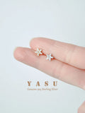 925 Silver Small Stud Earrings Flower Crystal Zirconia Party Jewelry