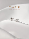 925 Silver Small Stud Earrings Flower Crystal Zirconia Party Jewelry