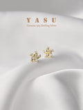 925 Silver Small Stud Earrings Flower Crystal Zirconia Party Jewelry