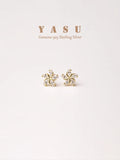 925 Silver Small Stud Earrings Flower Crystal Zirconia Party Jewelry